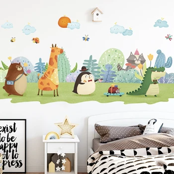 3D animovaný detská izba zvierat samolepky na stenu pre spálne vymeniteľné baby škôlky žirafa stenu
