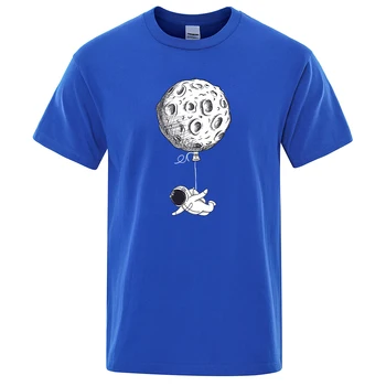 Kozmonaut Mesiac Karikatúra Roztomilý Tlač Mens T-Shirts Priedušná Vintage T Shirt Jednoduché, Pohodlné Topy Streetwear Fit T-Shirts Mans