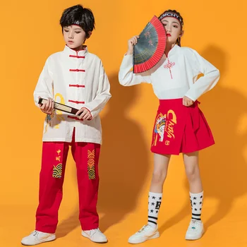 Detí Zlepšila Hanfu Moderné Oblečenie Základných a Stredných Škôl, Cheerleading Výkon Oblečenie pre Chlapcov a Dievčatá Hip Hop