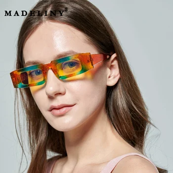 MADELINY Módne Retro Malé Rámom slnečné Okuliare Ženy, Malý Obdĺžnik Slnečné Okuliare Retro Námestie Trendy Slnečné okuliare, Okuliare MA356