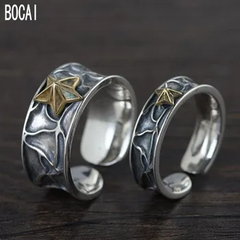 S925 strieborné šperky Thai striebro človeka krúžok pár striebro prst prsteň zlatý päť-hviezdičkový vzor krúžok pre mužov ženy krúžok