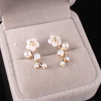  Kvet Pearl Náušnice Jednoduché Pobočky Náušnice Ženy Módne Šperky Lady Elegantné Ucho Stud Náušnice 1Pair Šperky, Zásnubné Dary
