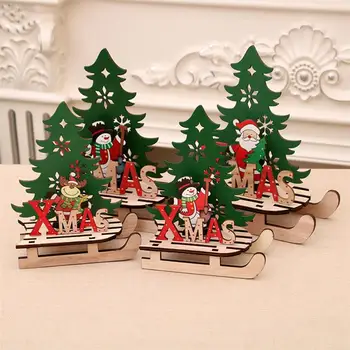 Drevené Sánky Ozdoby Vianočné Prívesok Dekor Darček Tvorivé Maľované Drevené Montáž DIY Sane Ozdoby na Vianočný Strom Dekorácie
