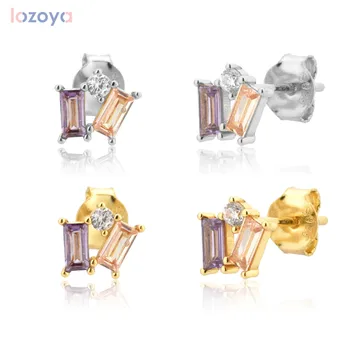 Lozoya 925 Sterling Námestí Farebné 2021 Luxusné Rainbow Stud Náušnice Módne Šperky Crystal Pre Ženy, Jemné Šperky