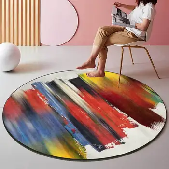 móda moderné abstraktné farebné umenie olejomaľba obývacia izba, spálňa visí kôš stoličky kolo rohože koberce prispôsobenie