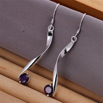 Netočili Purple Stone Náušnice E186 Populárne Strieborné Farebné Náušnice Pre Ženy Elegantné Nádherný Dizajn Vianočné Módne Šperky