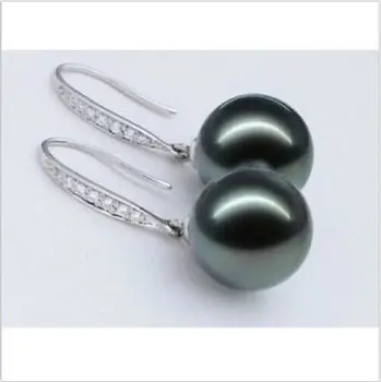 Hot predaj Doprava Zadarmo Krásna dvojica AAA 10 mm tahitian SHELL black pearl náušnice
