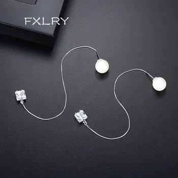 FXLRY Nové Prišiel Elegantné Biele Farbu Z Micro Spevnené Zirkón Námestie Simulované Pearl Dlhé Náušnice, Šperky