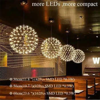 Moderné LED Ohňostroj z Nehrdzavejúcej Ocele Tvorivé Svete Prívesok Svetlo 30 50 60 CM Lampa Loptu Svietidlá