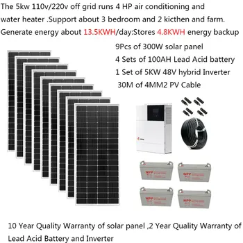 Solárny Panel Auta Kompletné 5000W 220v 110V Olovené Batérie UPS MPPT Hybrid Invertor Vypnutý Sústavy Domov 4HP 3000W Ohrievač Farmy
