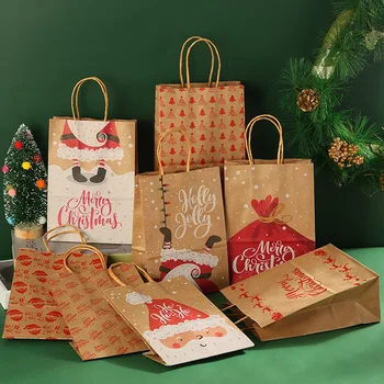 30pcs Vianočné Kraft Papier Taška Santa Claus Nový Rok Party Darček Pakcaging Rukoväť, Taška Dieťa Uprednostňuje Cookies Snack Dekorácie