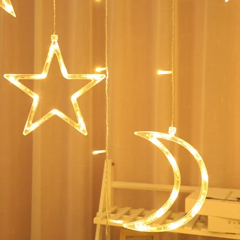 220V EÚ Plug LED Star Mesiac Opony Garland String Svetlo Mubarak Ramadánu Dekor Islam Moslimská Strana Dekor Adha Darček Eid Mubarak