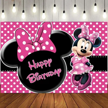 Disney Minnie Mouse Strany Pozadia Pre Foto Prispôsobené Happy Birthday Deti Milujú Fotografovanie Dekorácie Dodávky
