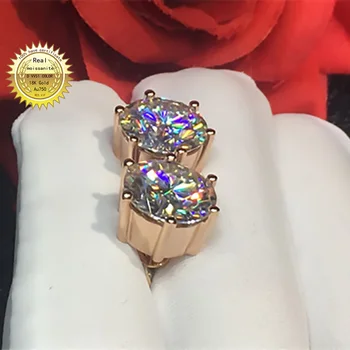 18K Au750 Rose Gold Ženy Stud Náušnice Moissanite Diamanty 2 Carat Kolo Elegantné Svadobné Party Zapojenie Výročie Trendy