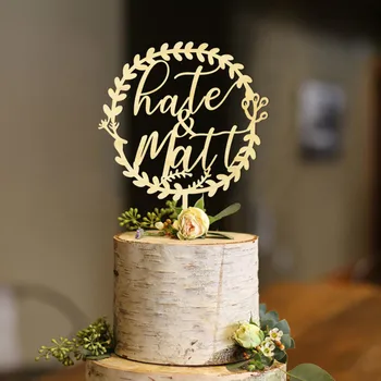 XY-Osobné Svadba vňaťou cake Zdobenie Dodáva s Menami, veniec Dreva svadobnú tortu vňaťou, priezvisko svadobnú tortu vňaťou