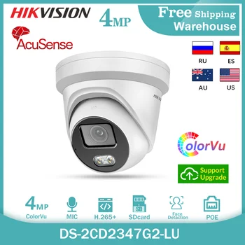 Hikvision Acusense 4MP ColorVu IP Kamera DS-2CD2347G2-LU H265+ POE Bulit-v MIC CCTV Vonkajší kamerový Dome Kamery