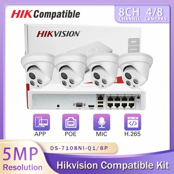 Hikvision Kompatibilná Súprava CCTV 5MP 8CH POE NVR DS-7108NI-Q1/8P domáci Bezpečnostný Systém Vonkajšie Mic Motion Detect Video Dohľad