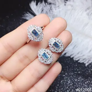KJJEAXCMY Jemné Šperky 925 sterling silver vykladané prírodné blue topaz drahokam krúžok náušnice nastaviť luxusné podporuje test
