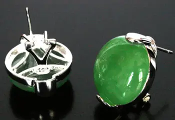 hot predaj nové - Nové Módne 925 Sterling Silver Prírodný Zelený Smaragd Jade Náušnice