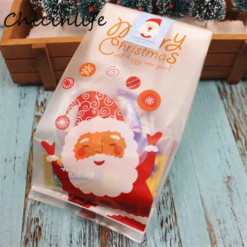 Chicinlife 10Pcs šťastné a Veselé Vianoce, Santa Claus Plastové Candy Tašky Xmas Party Darček Sušienky Balenie Vrecia Šťastný Nový Rok Dodávky