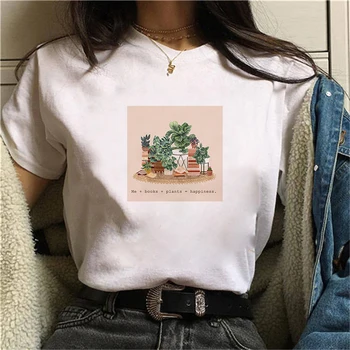 2021 Roztomilý Zelené Rastliny Vytlačené T-Shirt Ženy Móde Nový Štýl Bielych Tričkách Žena T-shirt Vrchole Letné Bežné Grafické T-shirt