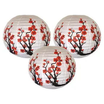 Sada 3 Red Sakura(Cherry)Kvety, Biela Farba, Čínština/Japonský Papier Svietidla/Lampa 16 Palcový Priemer,Sada 3