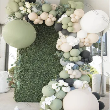 Prašnom Zelená DIY Balóny Garland Arch Svadobné Dekorácie Zdvojnásobil Krém Broskyňa Biela Sivá Balón Narodeninová Párty, Baby Sprcha Dekor