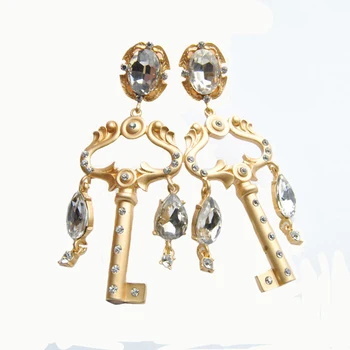 móda kľúč s príveskom, náušnice pre ženy drahokamu drop náušnice zlatá farba barokový retro Nevesta Svadobné šperky
