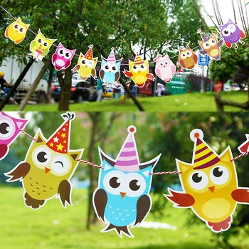 Zvieracie Rodiny Sova Happy Birthday Vlajka Karty Party Dekorácie