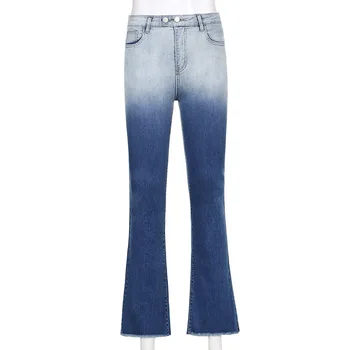Letné Gradient kontrast farieb s vysokým pásom slim-fit jeans nohavice pre ženy
