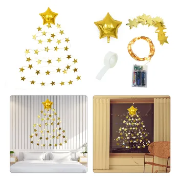 1set Vianočné Zlaté Hviezdy Balón Banner Led Svetlá String Svadby, Narodeniny, Party Závesné Dekorácie Baby Sprcha Domov Stenu Decor