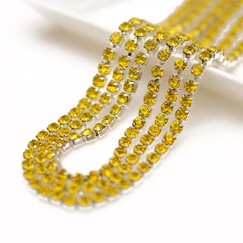 SS6,8,10,12 10m Citrine Cupchain Crystal Kamienkami Výbava Striebro Nastavenie DIY Príslušenstvo Sklenené Žlté Kamene