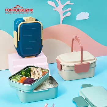 800ml Nehrdzavejúcej Ocele Lunch Box Prenosný nepriepustných Obed Bento Boxy Riadu Nastavte Mikrovlnná Deti Potravín Kontajner Pre Deti