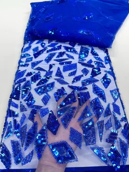 Kráľovská Modrá 2022 Najnovšie Luxusné Klasické Elegantné Vyšívanie Korálkami Francúzskej Čipky Textílie Sequin Čipky Textílie Pre Svadobné Party Šaty