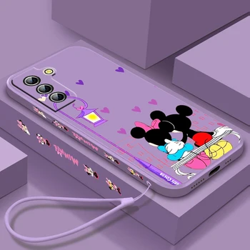 Roztomilý Mickey Disney Minnie Telefón puzdro Pre Samsung Galaxy S22 S21 S20 S10 S9 Ultra Plus Pro FE Kvapaliny Vľavo Lano Candy Kryt Fundas