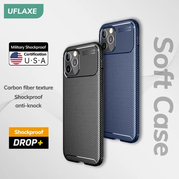 UFLAXE Pôvodné Shockproof Mäkké Silikónové puzdro pre Apple iPhone 11 Pro Max Uhlíkových Vlákien Zadný Kryt Puzdro