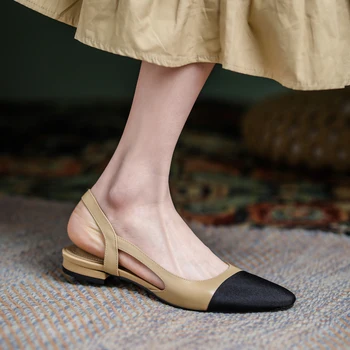 MEZEREON plus ženy veľkosti bytov hovädzie kože kolo prst patchwork dámy topánky sklzu na slingback sandále značky dizajn ploché topánky
