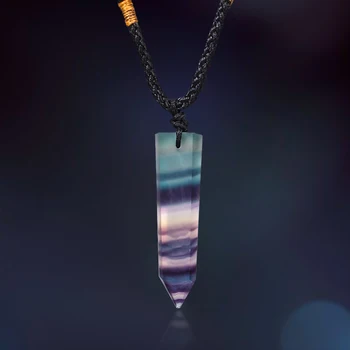 Prírodné Rainbow Fluorite Náhrdelník Prívesok Pre Ženy Jediný Bod Šesťhranné Prism Prívesok Prekladané Crystal JOGY Náhrdelník