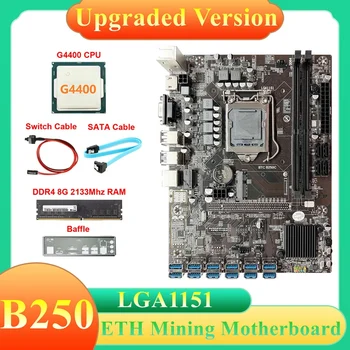 B250C ETH Baník Doske G4400 CPU SATA Kábel+Switch Kábel Ozvučnice 12X USB 3.0 LGA1151 Pre BTC