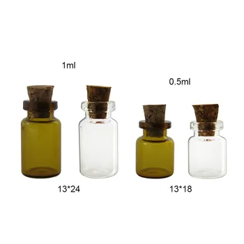 50 x 0,6 ml Prázdne Mini Malé Sklenené fľaša na vzorky S Okom Háčik 0.6 cc Amber Transparentné sklenené ampulky s korku