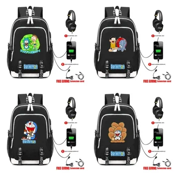 Nabíjanie pomocou pripojenia USB konektor pre Slúchadlá Školské Tašky chlapci Dievčatá Mochila Feminina Ženy Notebook Batoh Cestovné Tašky anime Doraemon batoh