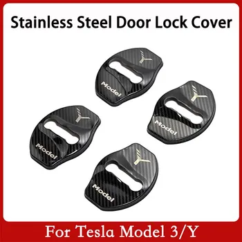 4PCS Nehrdzavejúcej Ocele Auto Door Lock Spony, Ochranné Hrdze Kryt Kovový Nálepka Pre Tesla Model 3 Model Y Odznak Štýl Príslušenstvo