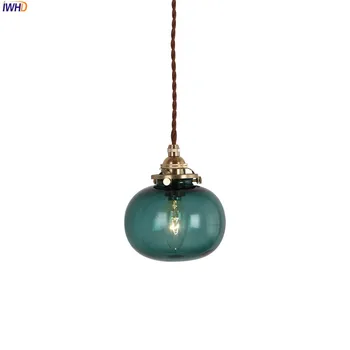 Meď Nordic sklenenú Guľu Prívesok Svetlá Vintage LED Hanglamp Pozastavenie Svietidlo Spálňa Prívesok Lampa Obývacej Miestnosti Dekorácie