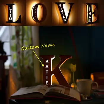 Drevené Písmená Lampa na Mieru Rezbárstvo Valentine ' s Name List LED Nočné Svetlo Dom Dekorácie Remesiel Darček k Narodeninám Domova