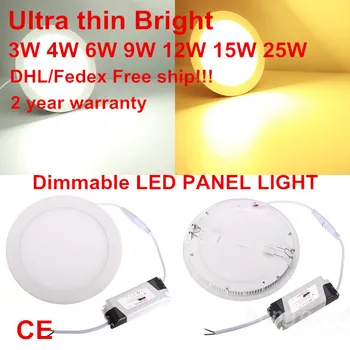 10pcs/veľa Stmievateľné Ultra tenké 3W/4W/ 6W / 9W / 12W / 15W/ 25W LED Stropné Zapustené Mriežky Downlight / Slim Kolo Panel Svetlo