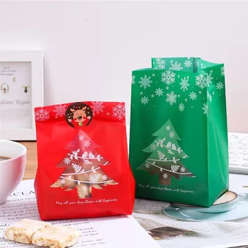 50Pcs/veľa Plastové Darčekové Tašky Vianočný Stromček Snowflake Balenie Vrece Cukroví Krabice s Tesnenie Nálepky Vianočné Svadobné Party Decor