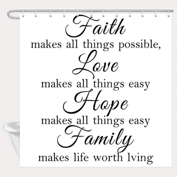 Citácie Sprchový Záves Viera Robí Všetko Možné, Láska Robí Všetky Veci Ľahko Dúfam, Že Sa, Aby Všetky Veci Fungujú Rodiny, Vaňa Záclony