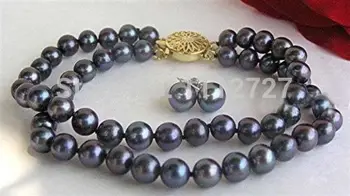 Ženy Darček slovo Láska ženy Módne Šperky Šperky set očarujúce 2Row 7-7.5 mm Black Akoya umelo Pestované perly náramok 7.5