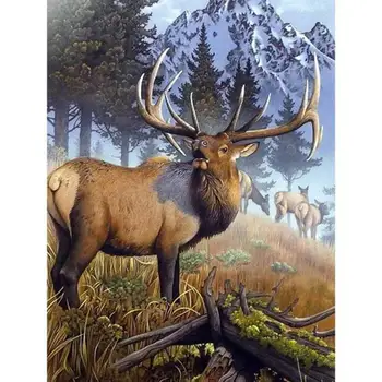 5D Plný Vrták Diamond Maľovanie na Zasnežených Horských Elk podľa Počtu Súpravy, Farba s Diamantmi ArtsDIY Plavidlá Nastaviť Umenie Dekorácie ()