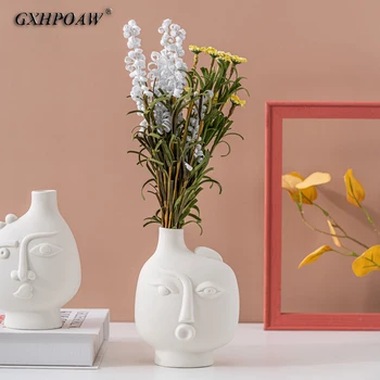 Ľudskú Tvár Váza Ľudskú Tvár Socha, Sušené Kvety, Vázy Domáce Dekorácie Kvet Usporiadanie Nádoby Nordic štýl Art, Ozdoby